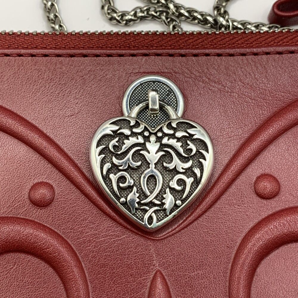 Brighton Ferrara Sangria Leather Wallet Chain Crossbody Bag Embossed Heart NWOT - Picture 3 of 11